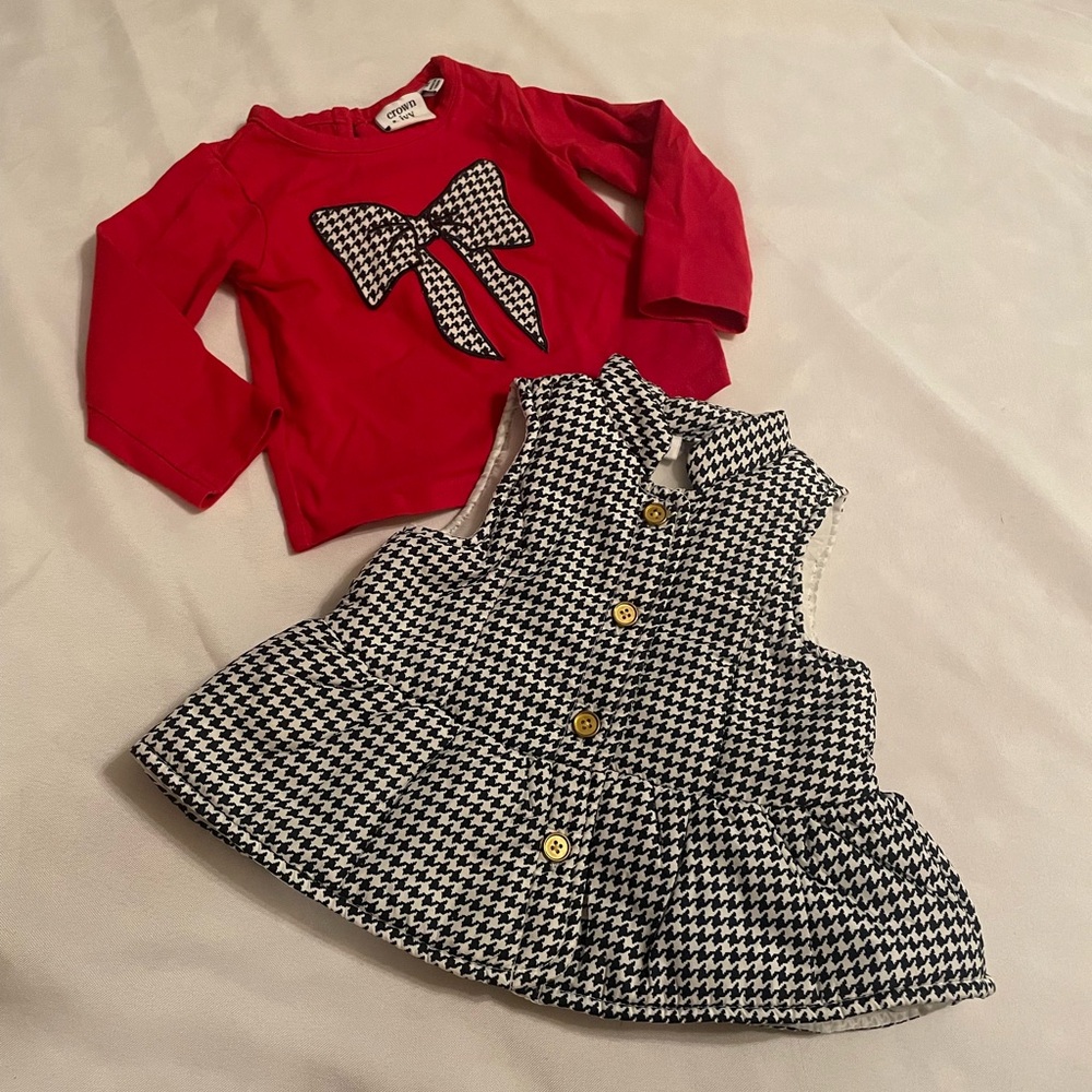 Crown & Ivy Baby Red Top and‎ Matching Houndstooth Puffer Vest, Size 9 Months
